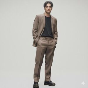 Tommy Hilfiger 2pc Suit Tan Lightweight Soft 100% Pure‎ Virgin Wool XL Size 44R